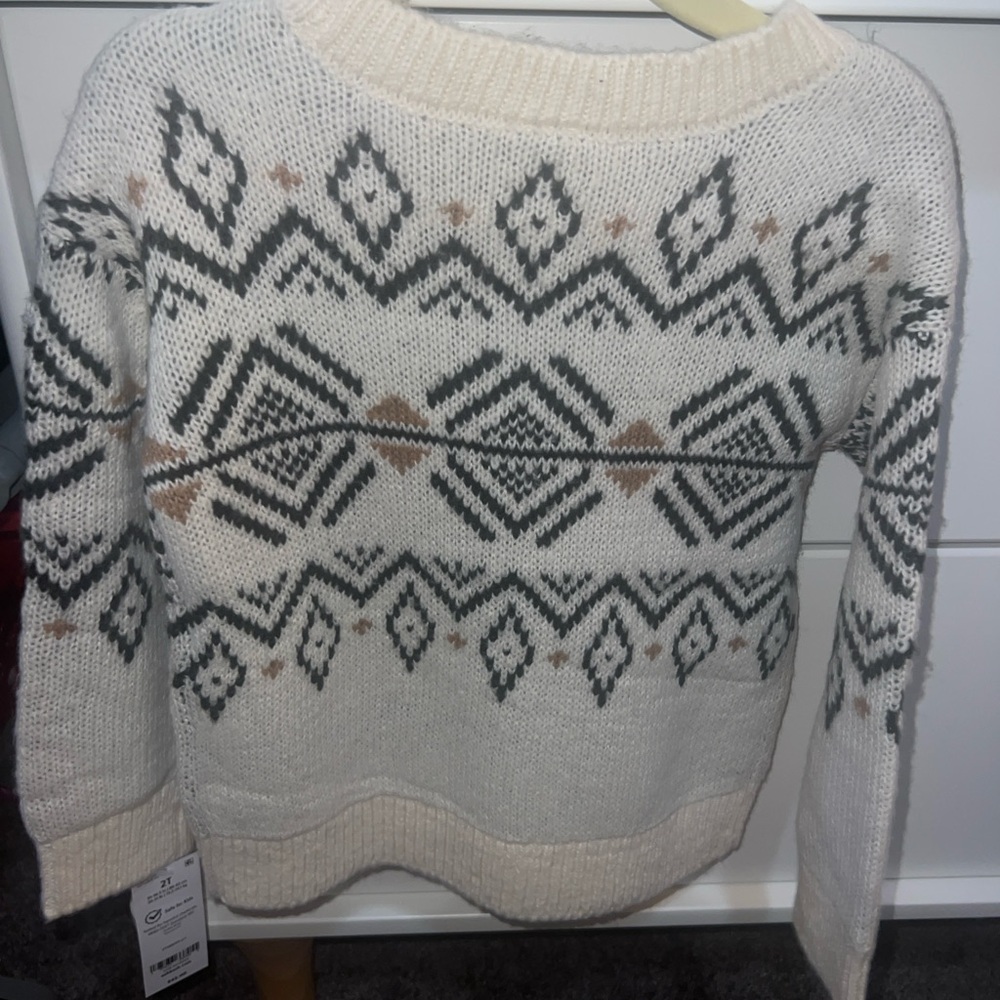 Oshkosh Girls 2T Sweater 2025 Cream and Black Patterned Sweater